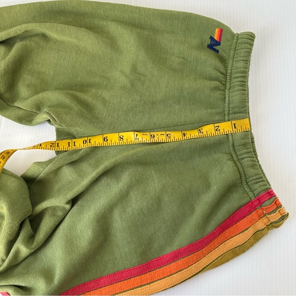 Aviator Nation 6 Stripe Classic Rainbow Sweatpants Jungle Green, S - Picture 10 of 10
